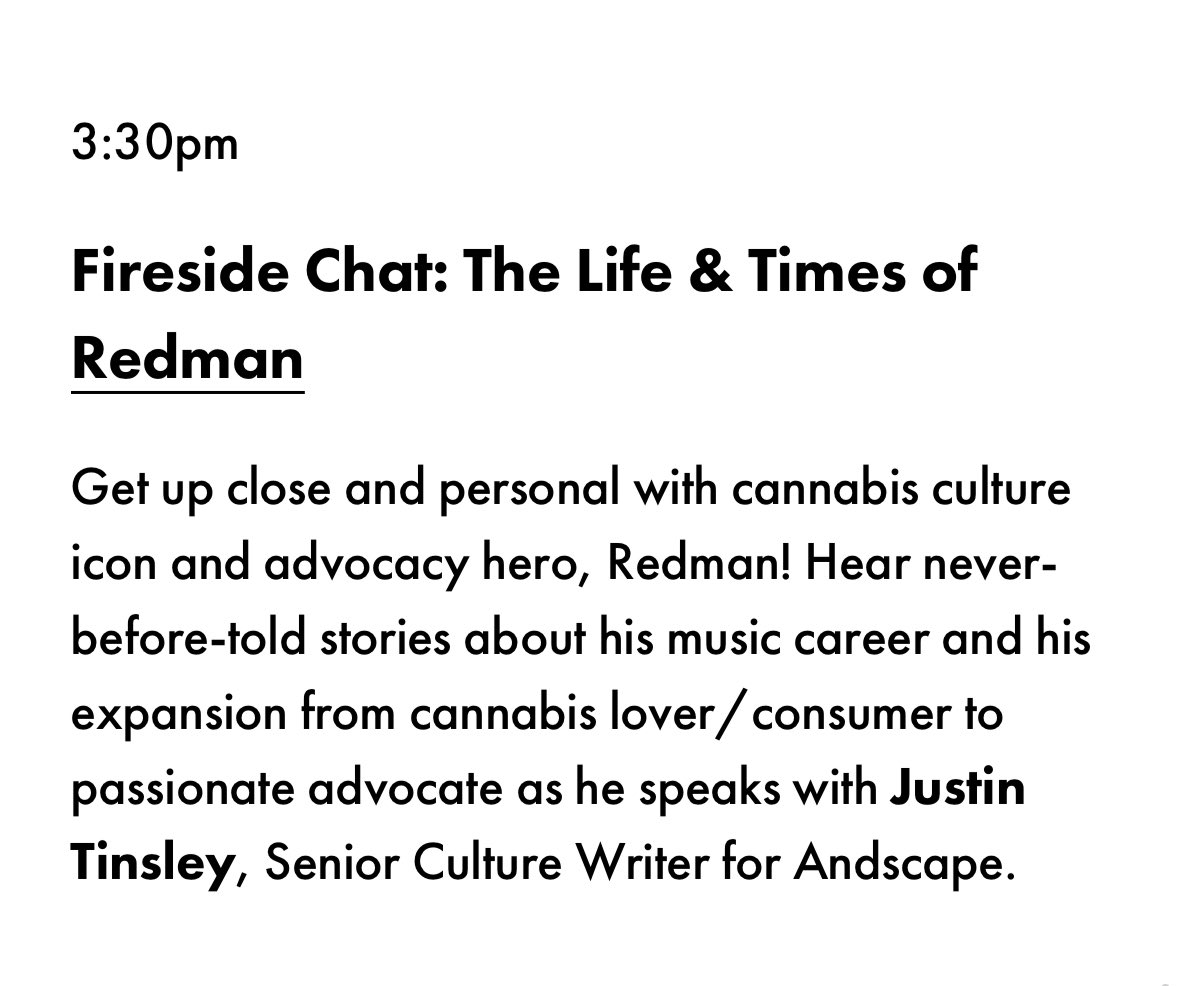 JustinTinsley's tweet image. Speaking with the living legend @therealredman at the National Cannabis Festival (@NatlCannaFest) later this month.

Pull up and, uh, enjoy yourself 😎