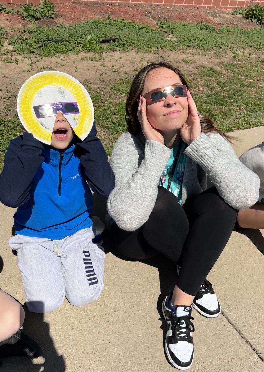 Last solar eclipse? This kid was only a year old...probably napping through it at daycare. 🤷🏻‍♀️ Seven years later—we’re enjoying it together at school. 😎 “Alexa—Play Total Eclipse of the Heart!” 🥰🥰🥰 #Eclipse2024 #bpsne #TeamBPS