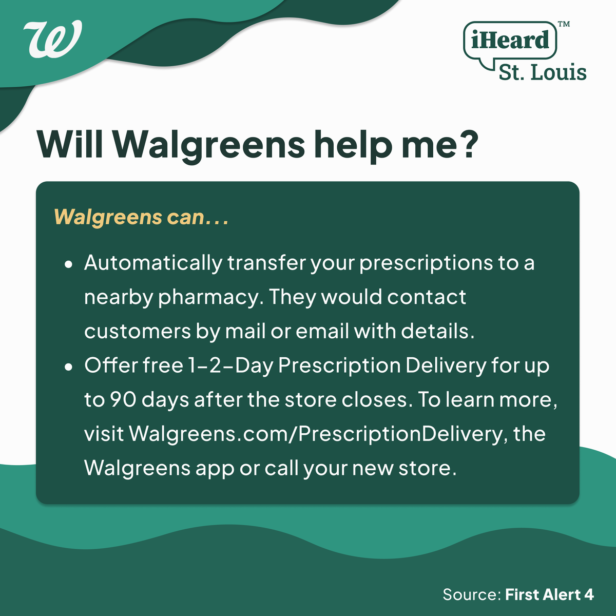 The Walgreens store in St. Louis’ Jeff-Vander-Lou neighborhood is set to close April 9th. Options for residents who need to move their prescriptions include Greater Health Pharmacy at Delmar DivINe, Walgreens (4171 Lindell), and CVS (3925 Lindell). #iHeardSTL #Pharmacy