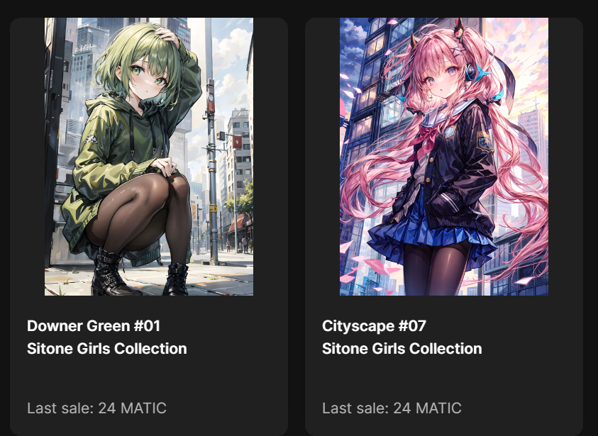 2点お迎えいただきました！ありがとうございます🙏
←の緑ボブ子ちゃんはNovelAIがサービス開始した時によく作っていた子なので懐かしい思い出があります👀
#nftcommunity #nfts #sitone_art