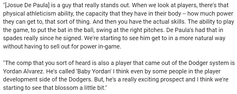 'The comp that you sort of heard is also a player that came out of the Dodger system is Yordan Alvarez.' Hold on to him tight, Dodgers!