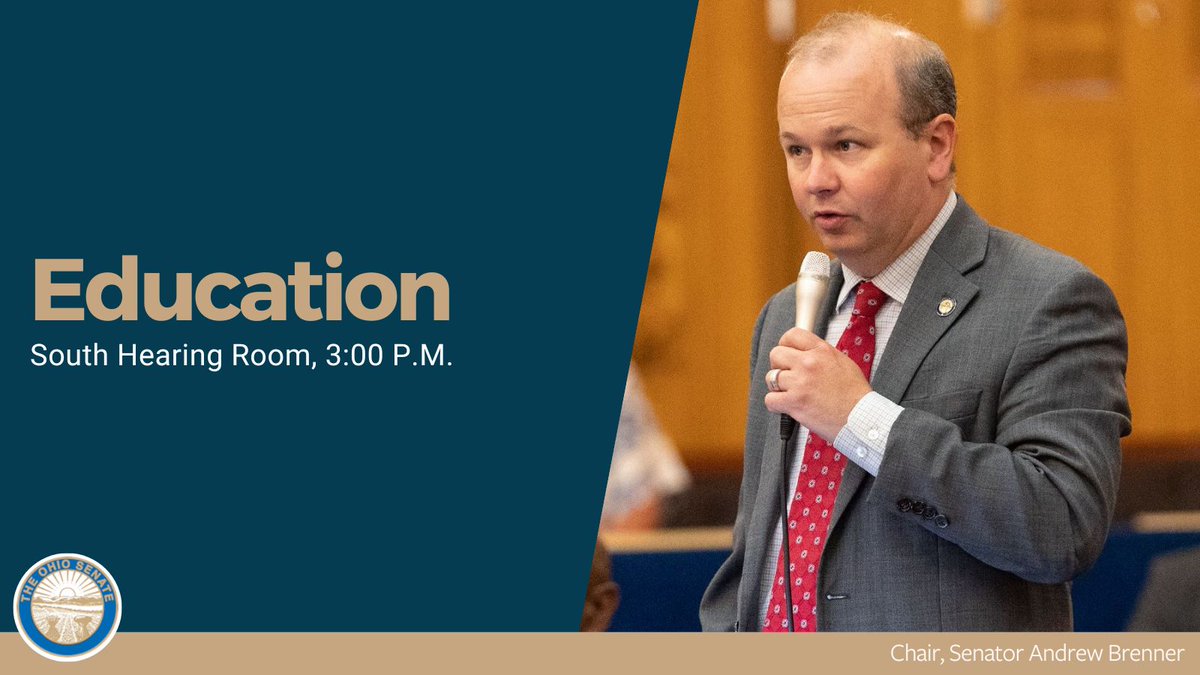 3:00PM: Education Committee in the South Hearing Room led by Chair @brennerforohio. Watch live @TheOhioChannel: bit.ly/3VPEKR0