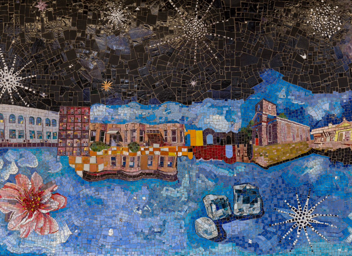 We’re looking up at a South Brooklyn sky today for the Solar Eclipse! Sally Gil’s "Edges of a South Brooklyn Sky" (2018) at Av U (N) station reverses day and night in compositions that infuse elements of imagination with references to Gravesend. instagram.com/p/C5g28jVuhNg/…