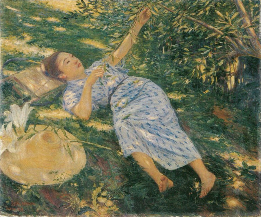 Under the Shade of a Tree by Kuroda Seiki, 1898 #oilpainting