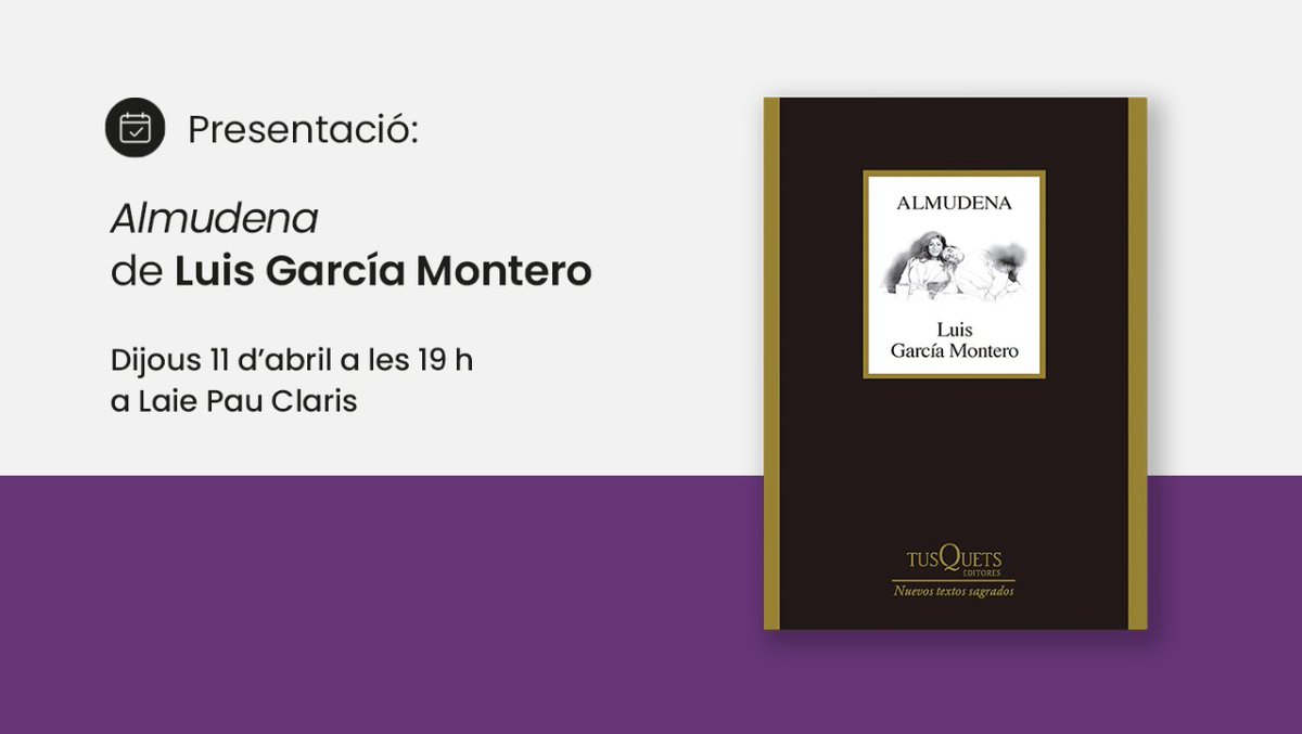 💡Aquest dijous 11/04 nova presentació a #LaiePauClaris!  📖 Luis García Montero presentarà 'Almudena' (@TusquetsEditor) en conversa amb Estel Solé i Àlex Susanna. 🙌 Entrada lliure i aforament limitat. 👉 laie.es/ca/agenda/pres… #AgendaLaie #LaieLlibreriaCafè