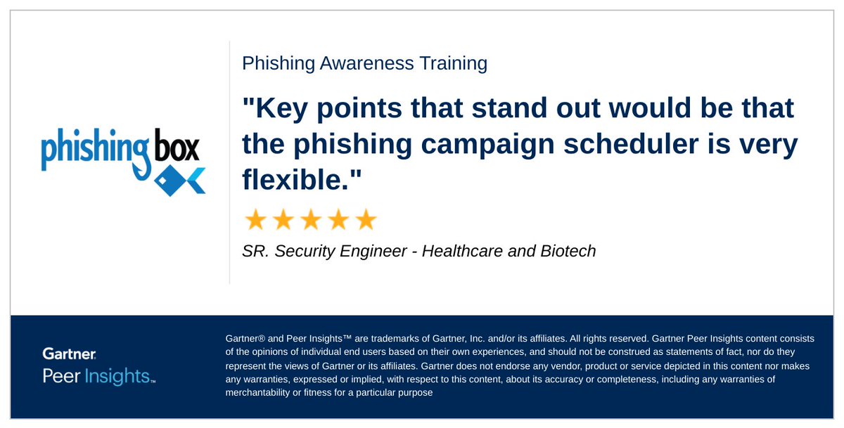 Our customers speak for our solution.

Check out all of our reviews on Gartner: gartner.com/reviews/market…

#customerfeedback #reviewsmatter #Gartner #phishing #cybersecurity #humanriskmanagement #securityawarenesstraining