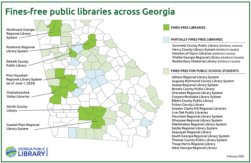 GetGAReading's tweet photo. A fines-free pilot program among three Georgia public library systems found that eliminating late fees resulted in an increase in patron visits and materials circulation. Find out more from @georgialibs: https://t.co/NXU6G4jWjA #GetGAReading https://t.co/UZG1tEbzWr
