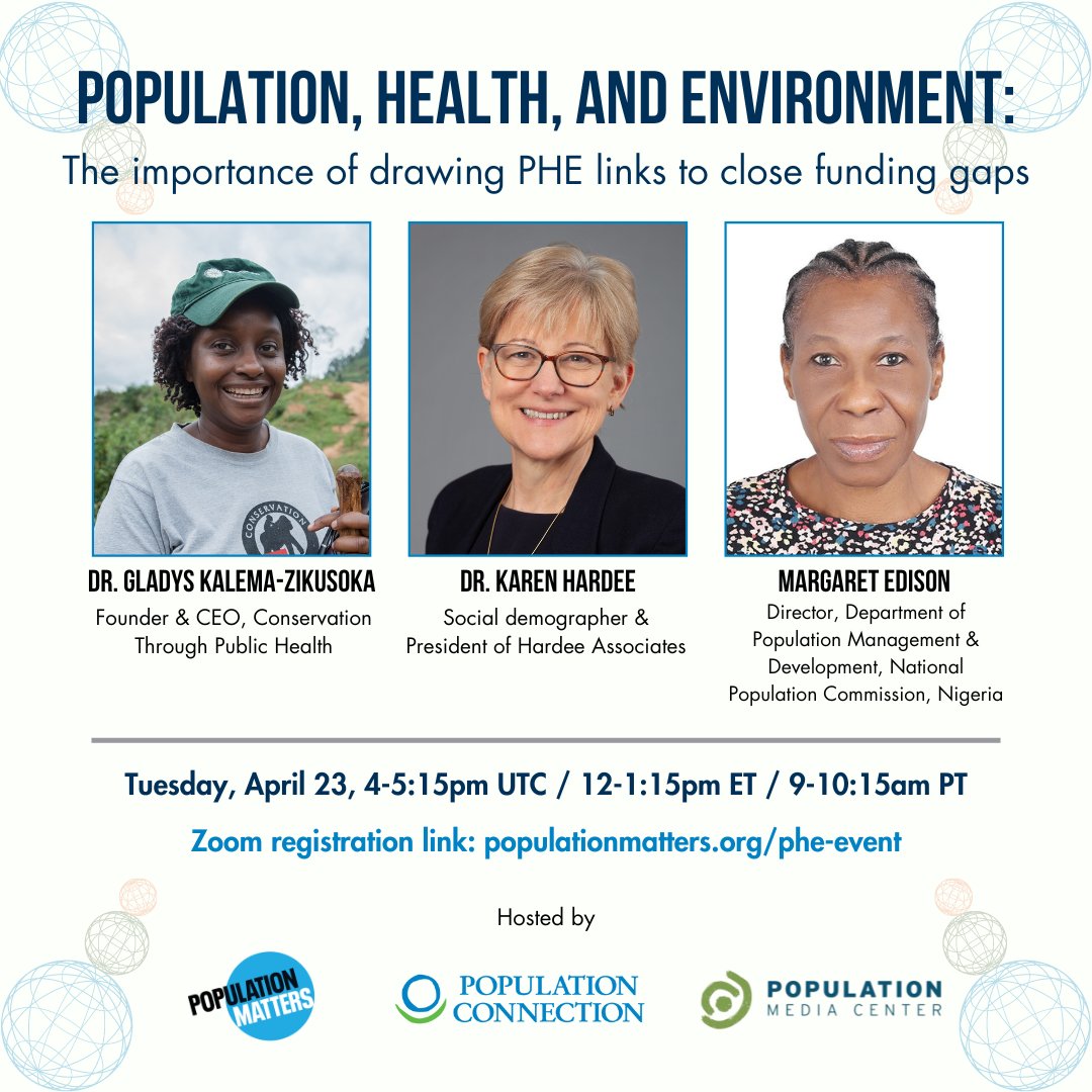 Join us! @PopnMatters, @PopConnect, and @PopulationMedia to explore the vital link between population & sustainable development. Let's amplify funding for international reproductive health & rights! Register now: populationmatters.org/phe-event