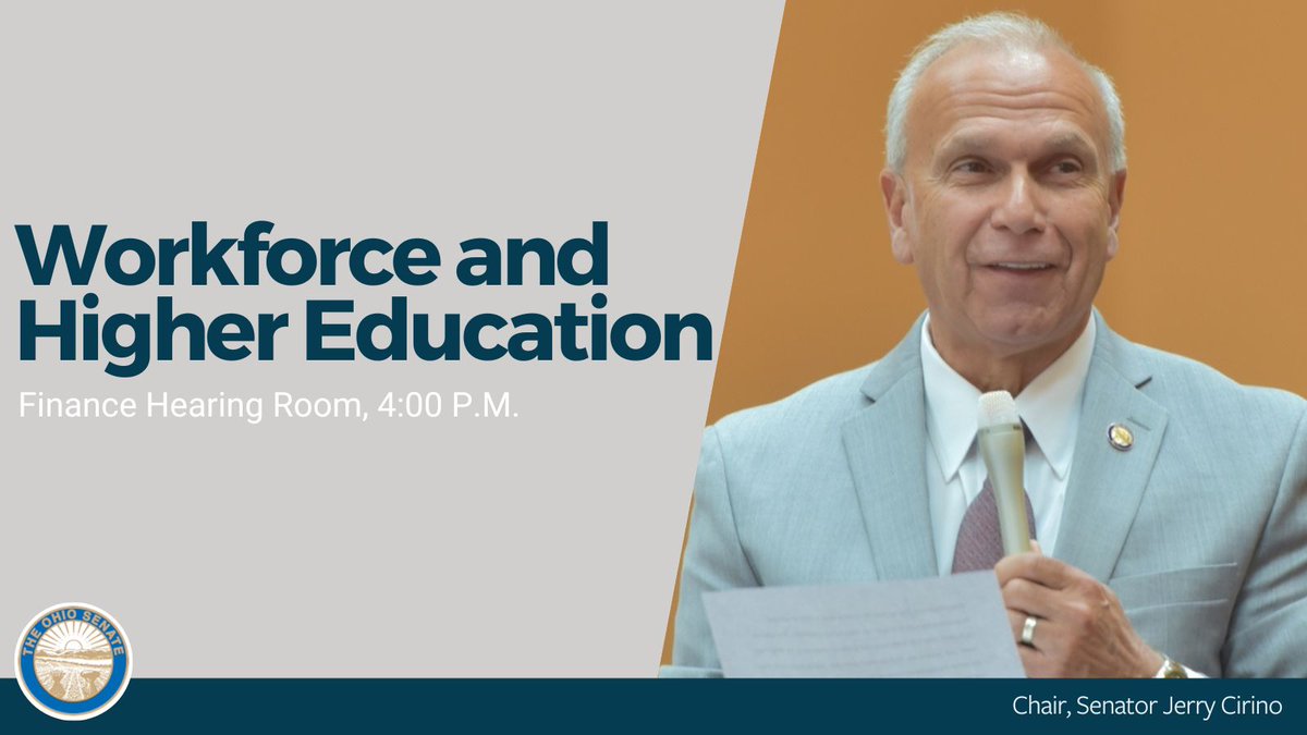 4:00PM: Workforce and Higher Education meets in the Finance Hearing Room with @SenatorCirino. Watch live @TheOhioChannel: bit.ly/3U8S9Cz