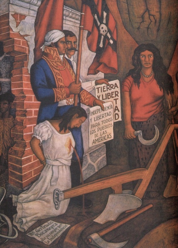 #UnDíaComoHoy de 1817 fue fusilada Gertrudis Bocanegra, quien participó en el movimiento insurgente por la independencia proporcionando información sobre las fuerzas realistas; además, apoyó la causa con recursos monetarios. 📷Juan O'Gorman. Historia de Michoacán, 1941.