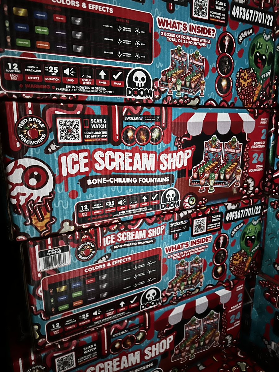Enter the realm of chilling delights with our Ice Scream Shop™ Fountain Sampler®. Taste the darkness, if you dare..... 🖤🍦 

#redapplefireworks #fountainfireworks #groundfireworks #icecream #IceSpice #icescream #newfireworks #buyfireworksonline

bit.ly/43O4pvB