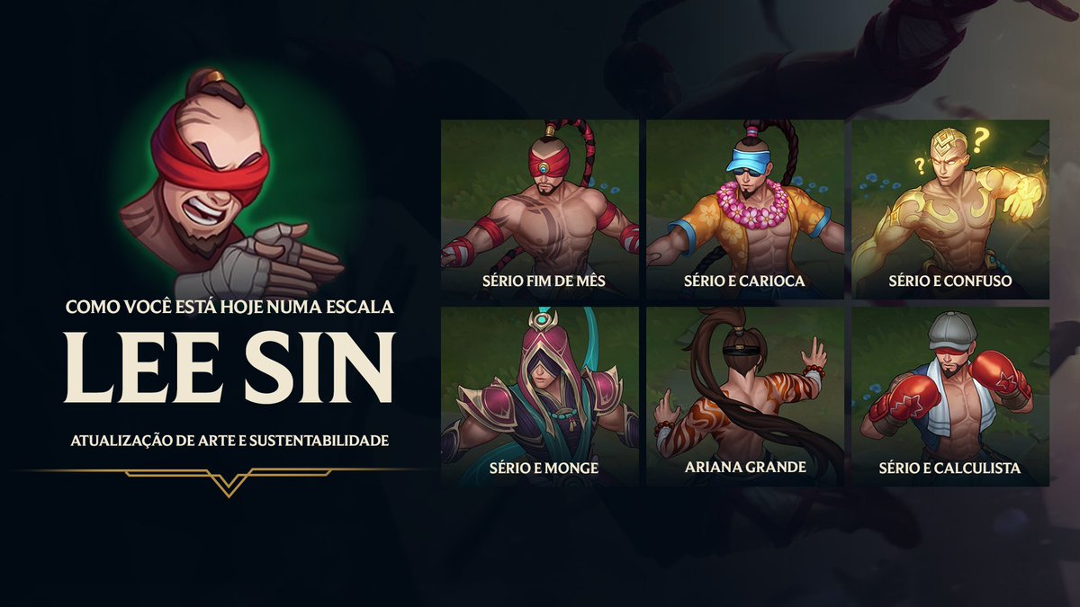 Tentando entender como eu posso estar sério fim do mês sendo que ainda é dia 8. Confira o glow up visual completo que chegará para o Lee Sin: 🔗 riot.com/3TOiBzV