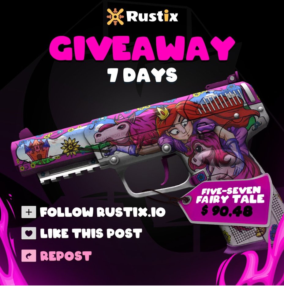 🎁Five Seven Fairy Tale ($91) GIVEAWAY

💎TO ENTER:

🎗Follow Me & @Rustix_io 
⚡Retweet
🥇Tag a friend

⏰Giveaway ends in 7 days! 
#CSGO #CSGO2 #CS2 #CSGOGiveaway #CSGOGiveaways #CS2Giveaway #CS2Giveaways #counterstrike #CounterStrike2