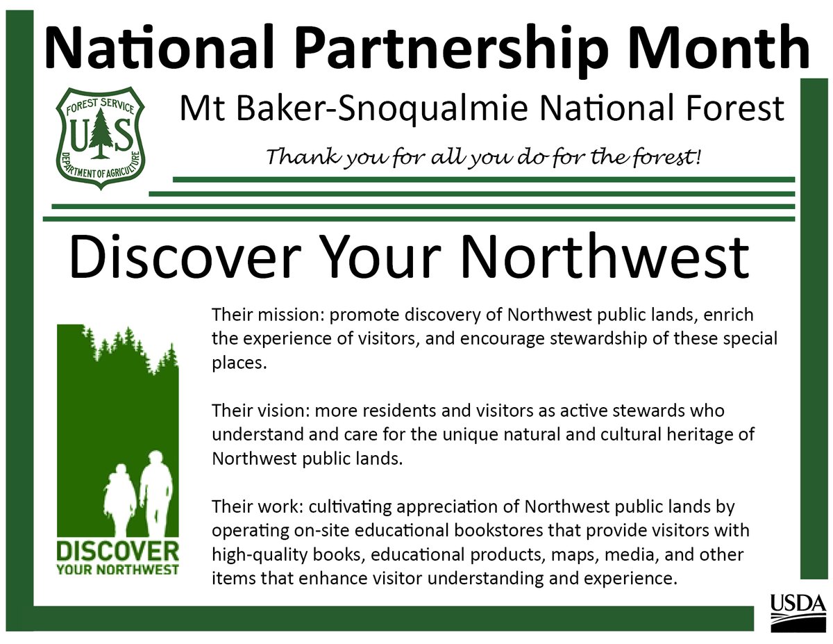 It's National Partnership Month! Today we wanted to highlight our lovely partners at Discover Your Northwest! #MBS #USDAForestService #partnerships