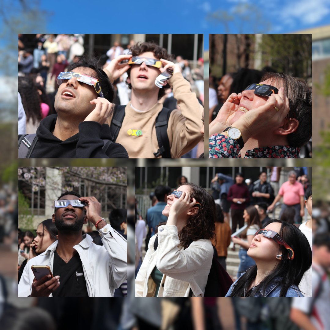 Penn is looking UP — students gathered to view the solar eclipse today, a phenomenon that will not occur again in the contiguous United States until 2044. Happy Eclipse Day! #Eclipse2024