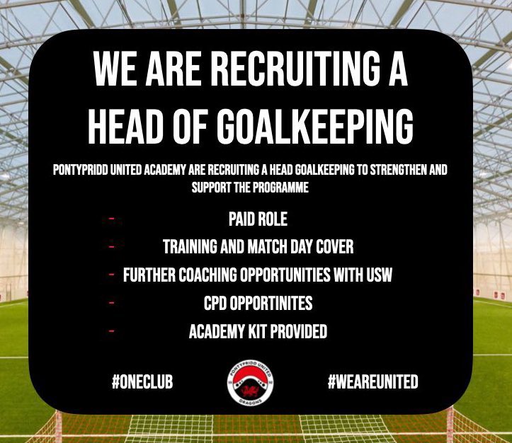 📝 𝗔𝗰𝗮𝗱𝗲𝗺𝘆 𝗩𝗮𝗰𝗮𝗻𝗰𝘆 We are actively recruiting at the Academy. ➡️ Goalkeeper Coach Primarily to support our YDP goalkeepers on training and Matchdays. If interested please email AcademyPUFC@gmail.com #OneClub #WeAreUnited