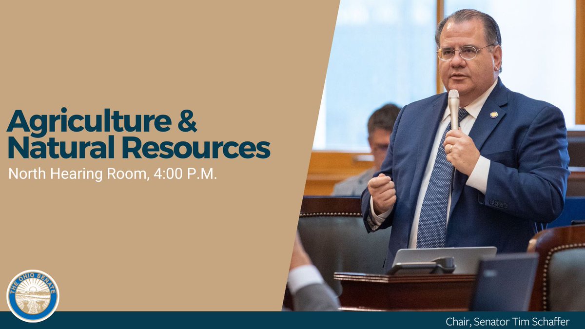 4:00PM: Agriculture and Natural Resources meets in the North Hearing Room with Chair Schaffer. Tune in on @TheOhioChannel: bit.ly/4cSuKgb