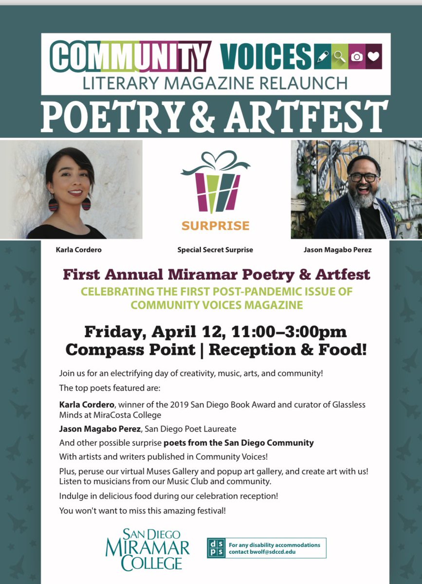 Join us this Friday, April 12, for our first annual Miramar Poetry & Artfest