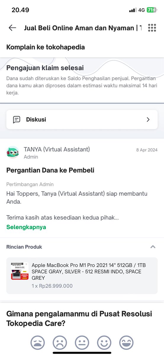 ambar_AWP's tweet image. Diskusi udah ditutup sama @TokopediaCare @tokopedia klaim asuransi disetujui. Dana udah masuk ke penjual, dan dana ke saya beneran harus nunggu maksimal 14 hari ya @TokopediaCare? Let me see, dihitung dari tgl 8 april 2024.