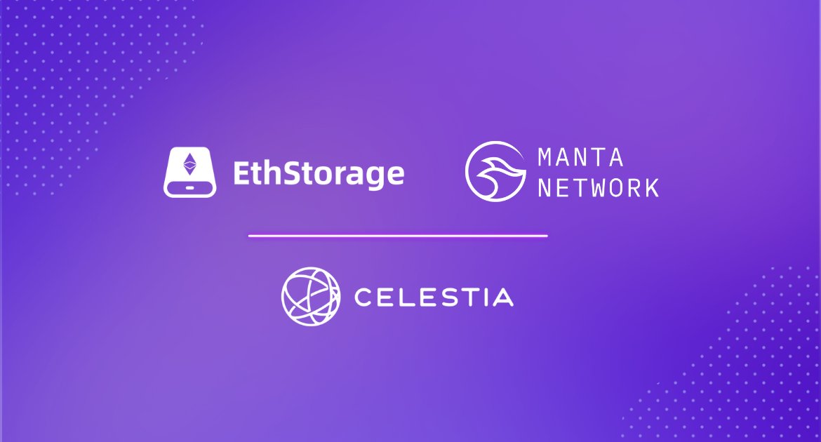 Modular expansion ↔️ We’re thrilled to announce today that #EthStorage will provide long-term DA Solution for @MantaNetwork with @CelestiaOrg underneath✨ In this integration, Celestia’s modular DA offers high-performance data publication, EthStorage serves as a permanent data