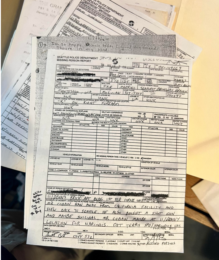 Still have a box of files with #Cobain records that a coworker used to call my 'Big Box of Sad.' Just flipped open the first file and saw this -- the missing persons' report filed with Seattle PD by his mom 30 years ago this week...