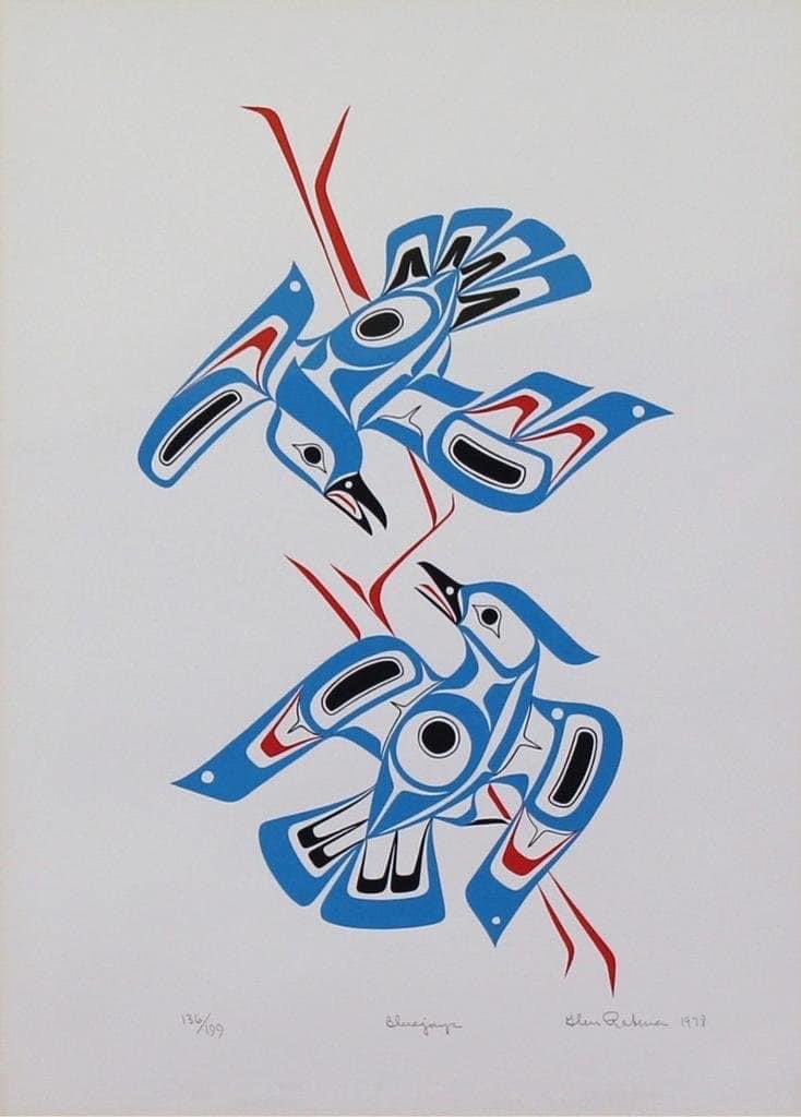 Haida artist, Glen Rabena’s, 1978 painting, Blue Jays.