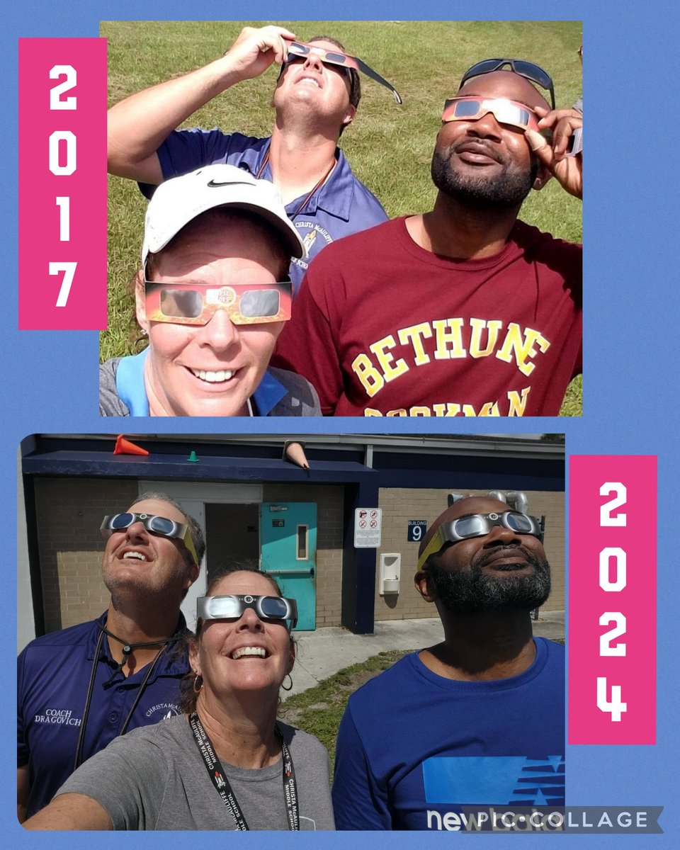 Another eclipse with my PE team...haven't aged a bit. 🤣 @CMMSPrincipal @CmmsMedia #cmmspe #Eclipse2024 #SolarEclipse2024 #physed