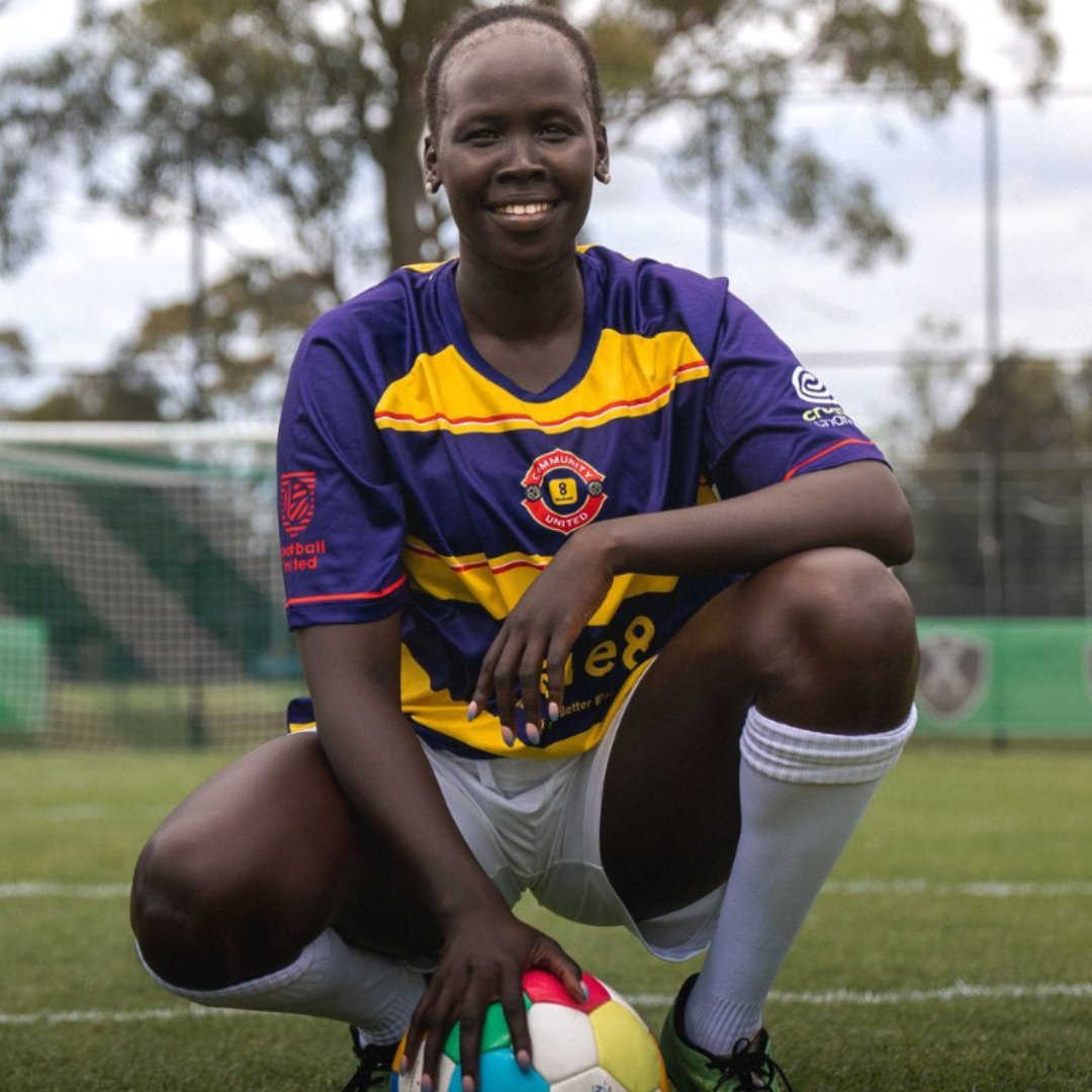 Anyier Yuol was born in a refugee camp in Kenya. She found safety and a new home in Australia. This is Anyier, #ThenAndNow 🏆 Footballer. 🎓 PhD student. 💅 Model. 📣 Advocate for refugees everywhere! #FIFAWWC #UniteForPeace #WithRefugees