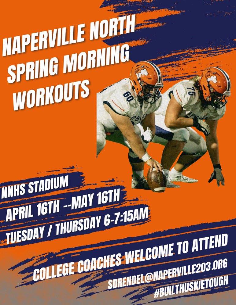 Summer work outs begin April 16th, be sure to Email sdrendel@naperville203.org too see how Naperville North Plays! @HuskieFB @HuskieStrength @Coach_Arthurs90 @Coach_BMiller @_CoachWilks @CoachBobbit @coach_dobes @OLINEPRIDE @CoachBarnett_OL @EDGYTIM @PrepRedzoneIL @OLMafia