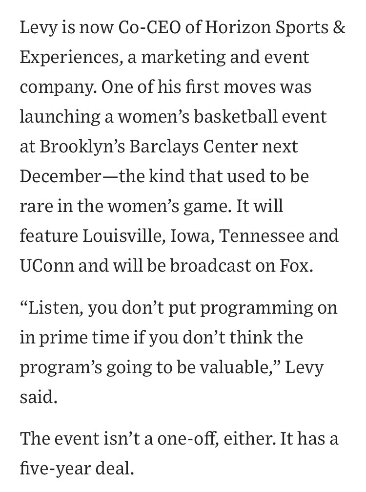 As president of Turner Sports, David Levy was one of the architects of the $1 billion-a-year NCAA men’s tournament TV deal. Now he’s bullish on women’s basketball: wsj.com/sports/basketb…