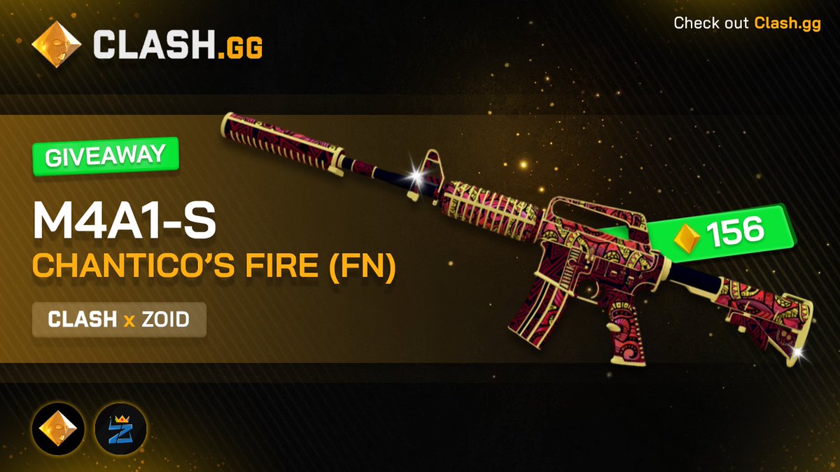 M4A1-S | Chantico's Fire (Factory New) GIVEAWAY! ($156) 🎁🧡

How to enter:
🔶 Follow @ZoidGambles & @clashdotgg .
🔶 Retweet, Like, and Tag a Friend.
🔶 Use code 'ZOID' on Clash (optional).

Winner picked 4/16. Good luck! 🥳