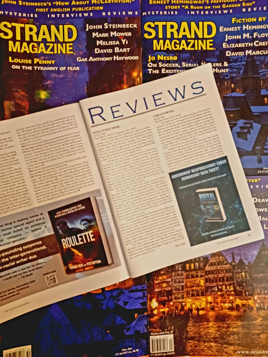 25th anniversary issue of @StrandMag ! Especially thrilled to have three reviews included: Meri Allen / @s_randallauthor's FATAL FUDGE SWIRL, @aengelwrites's I DID IT FOR YOU and @RicPatterson's TRIAL. 😍📚