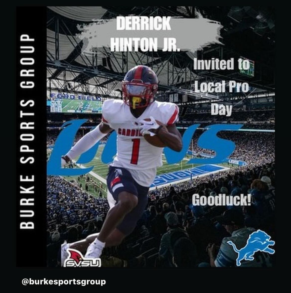 Good luck to our guy @hintonJr_ tomorrow with his workout with the NFC North Champions Detroit Lions! EARN IT 🎯 @Coach_MasonWOT