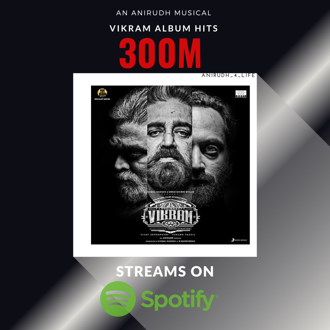 300M streams and counting 💥🤘🏼 #VikramAlbum @anirudhofficial