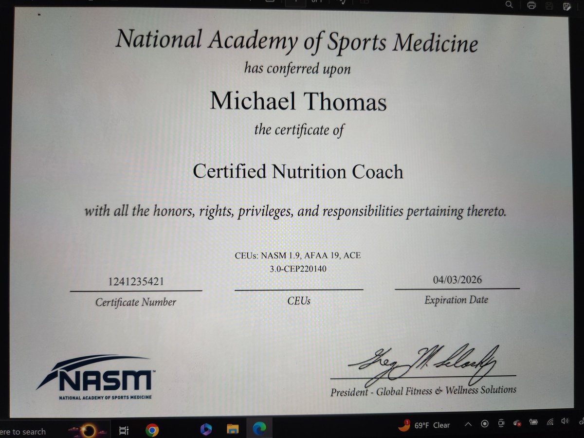 New Certification for this guy! Continuing to grow in my profession. Life-long learner!! 
 #nutrition #FitLife #NASM