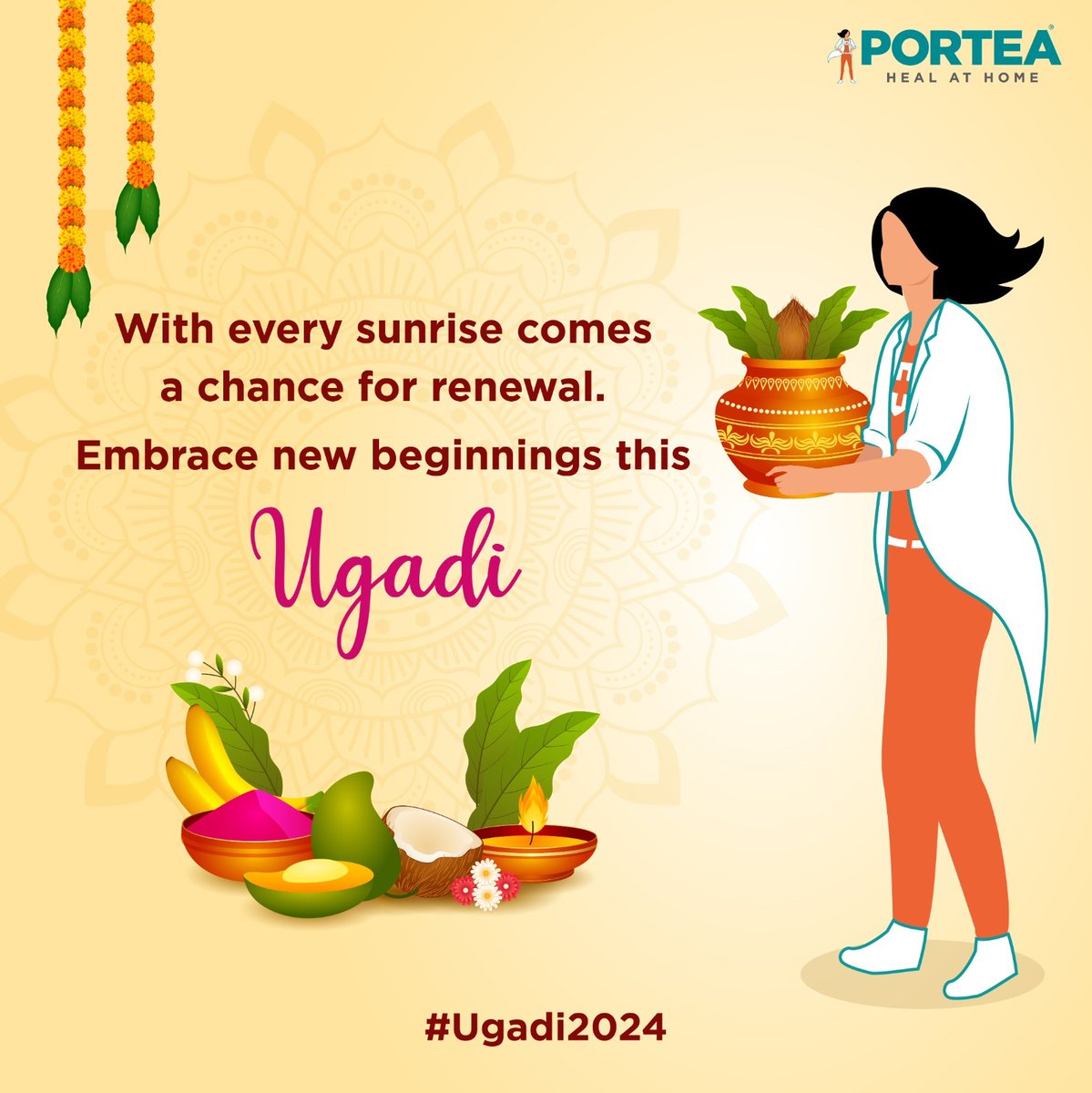Wishing you a delightful Ugadi filled with happiness, peace, and success. May this festival mark the start of a year filled with positivity and fulfillment. #Ugadi #FestiveSeason #NewBeginnings #Blessings #Happiness #PorteaMedical #ChironCares #Ugadi2024