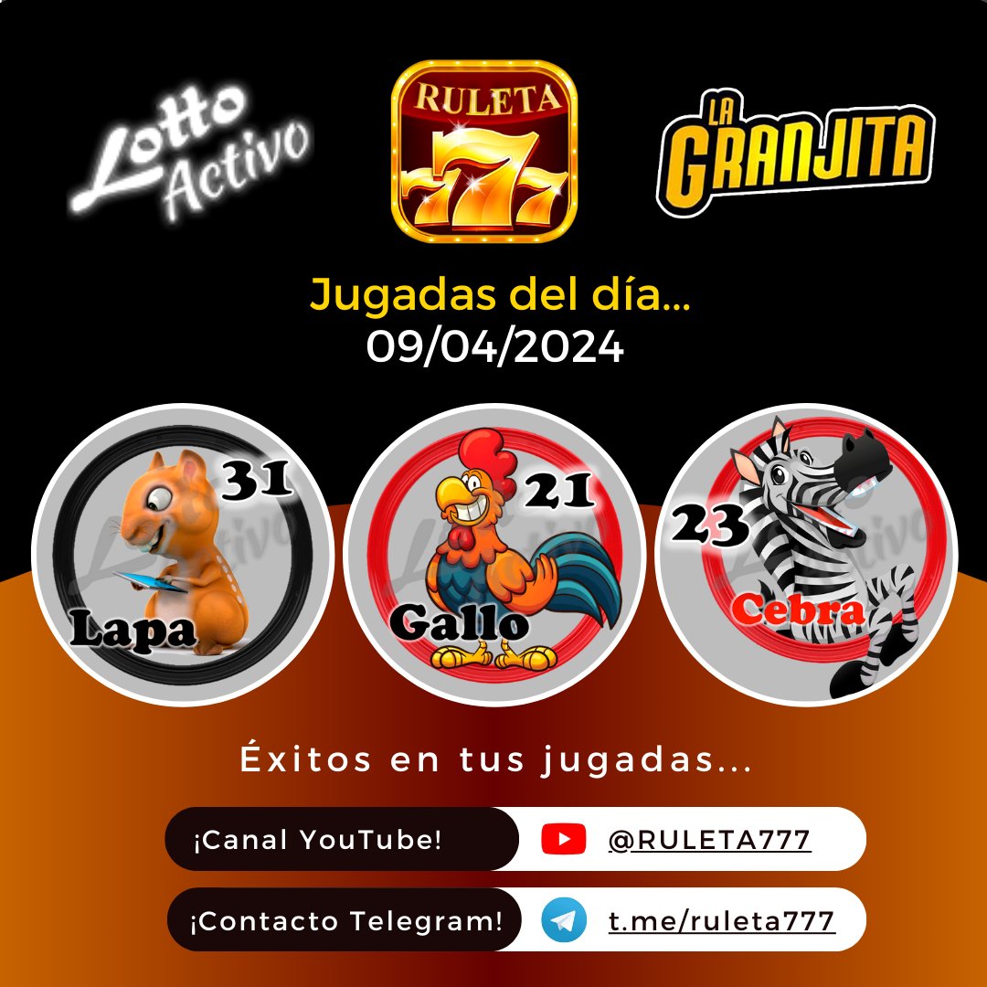 RULETA777's tweet photo. 🐾 Orientación gratuita para tus jugadas de lotería de animalitos. ¡Éxitos en tus jugadas del día!
🍀 #loteriadeanimalitos #lottoactivo #lagranjita #ruleta777 https://t.co/jM2TUCnAFX