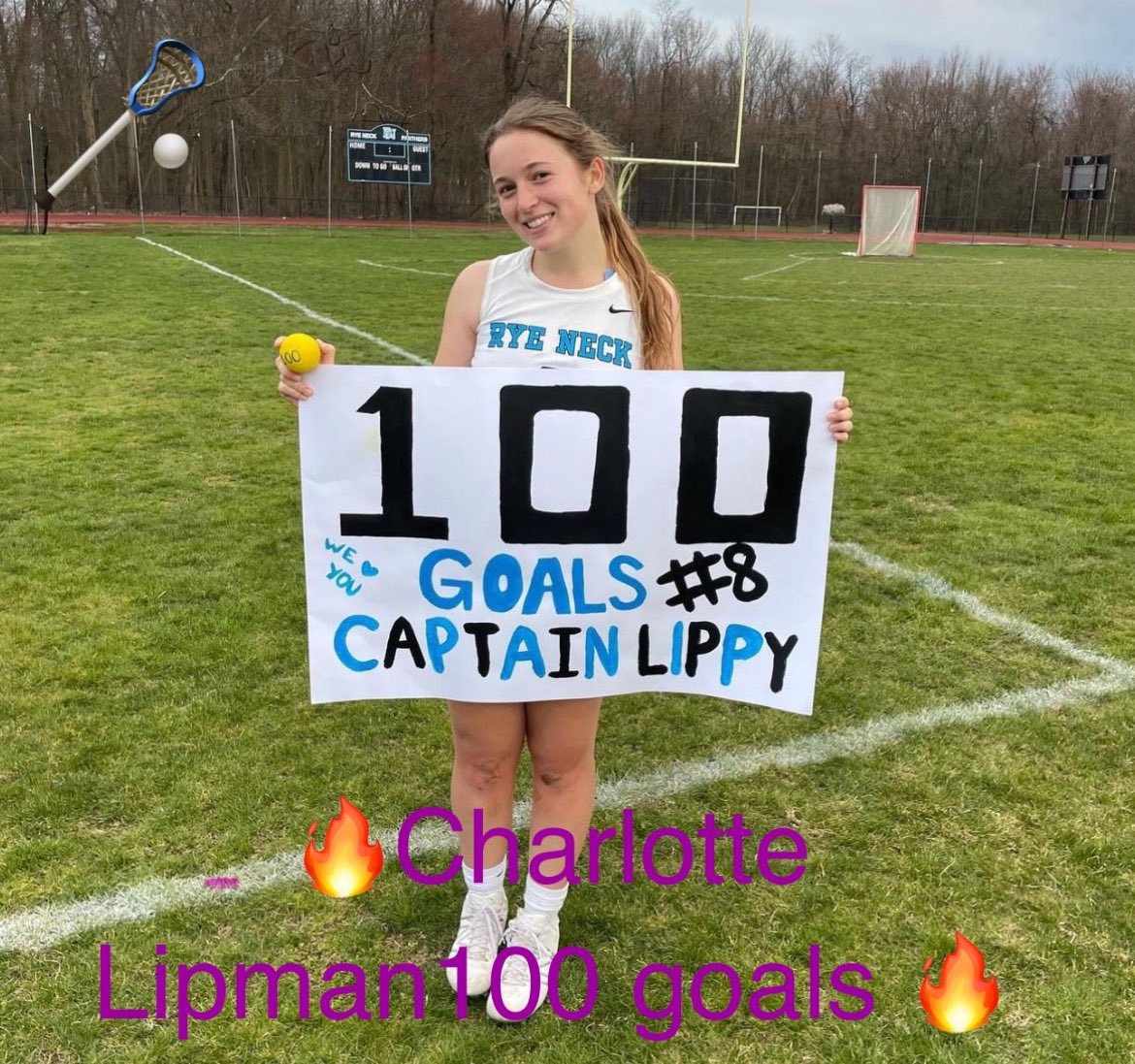 Congratulations to two of our Superstar Seniors - Sharp shooter Captain Charlotte Lipman with her 100th Goal and our fiercest defender Goalie Riley Donat with her 300th save Ladies your future is so bright🔥😎🤩🔥😎🥍🖤💙@lohudglax @RNHSathletics @lohudsports