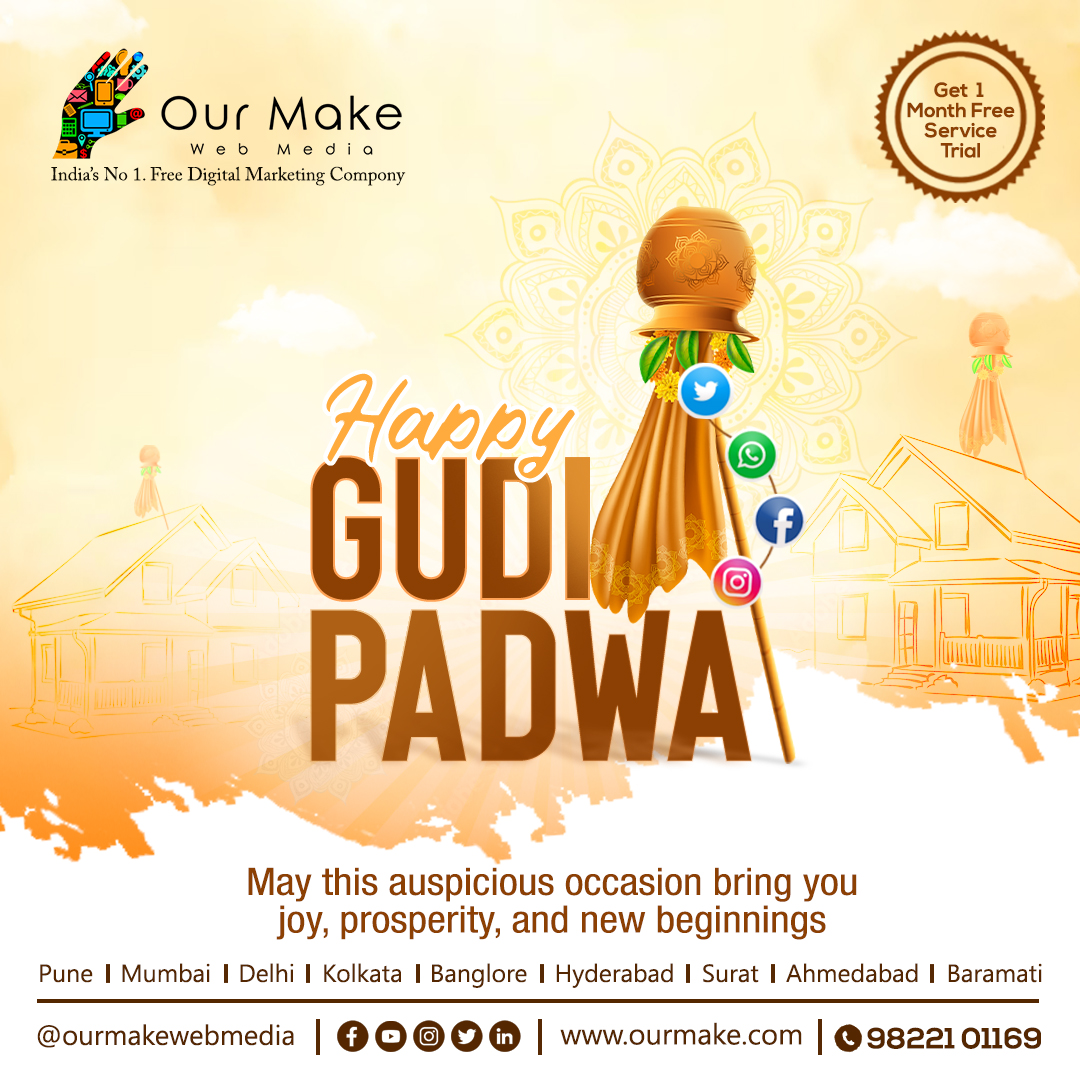 🎉 As we welcome the Maharashtrian New Year with joy and enthusiasm, let's embrace the spirit of Gudi Padwa! Sending warm wishes to everyone celebrating this beautiful festival🌟

#GudiPadwa #HappyGudiPadwa #GudiPadwaSpecial #OurMakeWebMedia #DigitalMarketingAgency