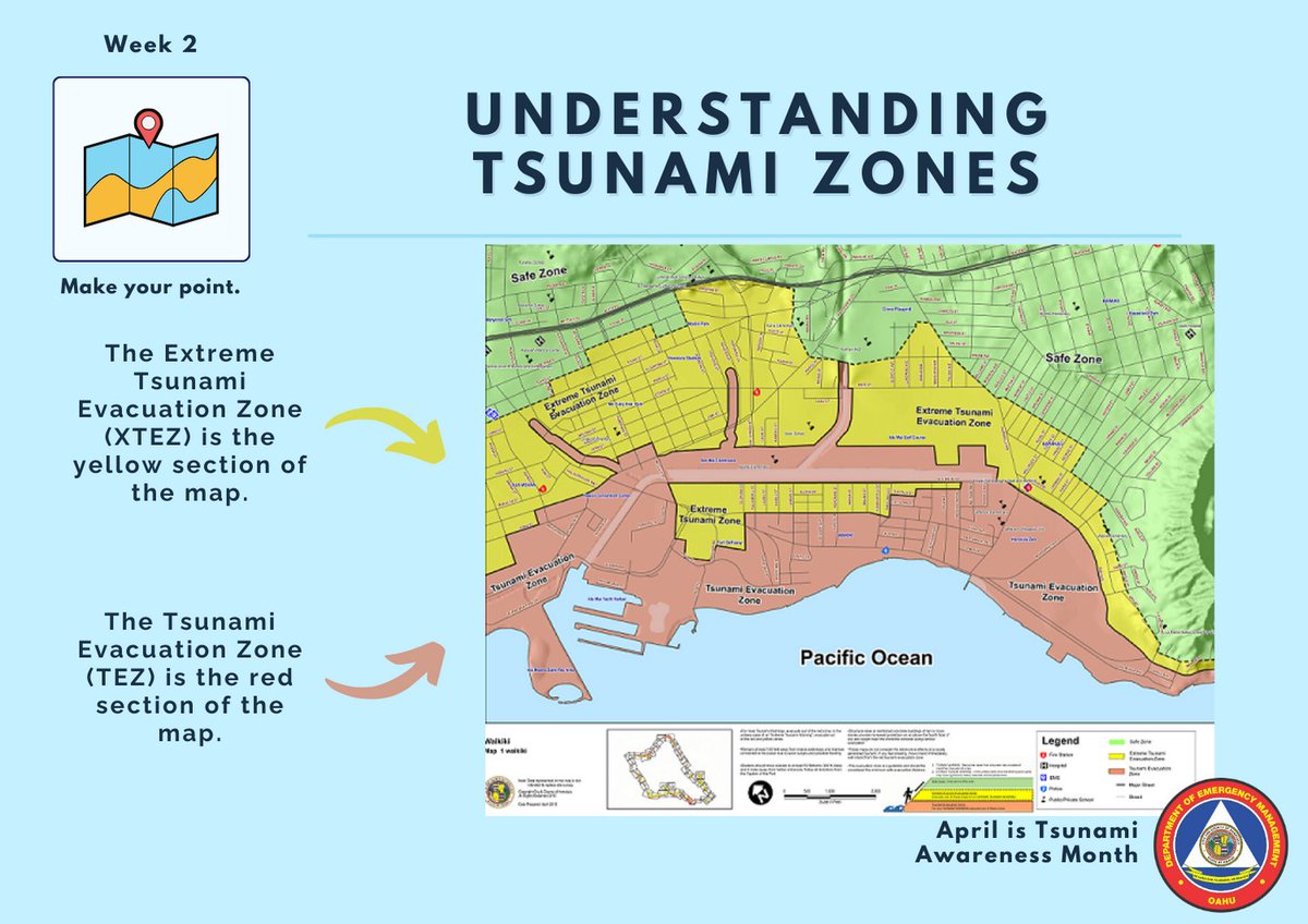 Where is safe in a tsunami warning? O'ahu has the tsunami evacuation zone and the extreme tsunami evacuation zone. Official evacuation alerts will say which zone(s) need to evacuate. Learn more about evacuation zones and find out if you live in one at honolulu.gov/dem/tsunami.