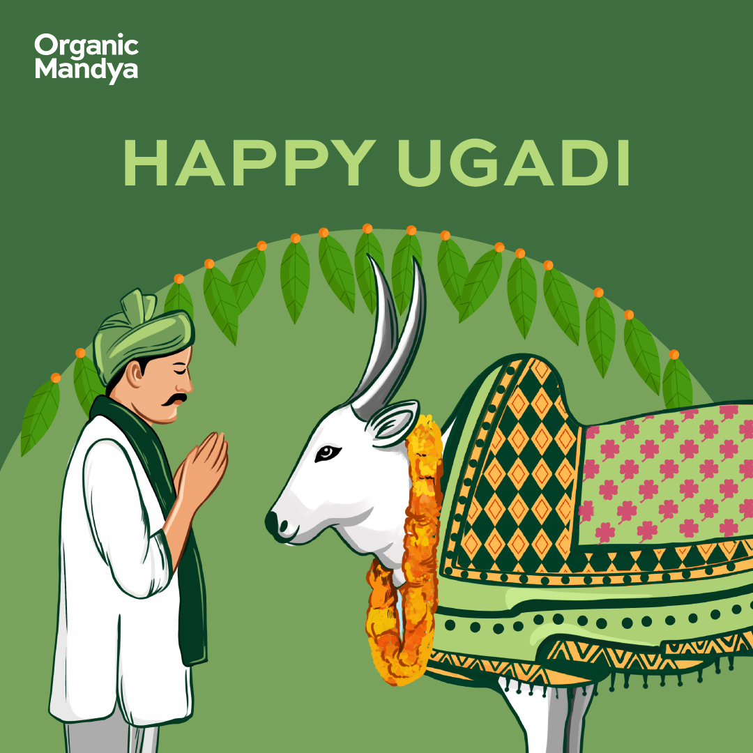 Happy Ugadi! 🌿 Wishing you joy, prosperity, and abundance in the new year. Let's embrace sustainable living and organic goodness for a wholesome year ahead! #HappyUgadi #OrganicLiving #Sustainability