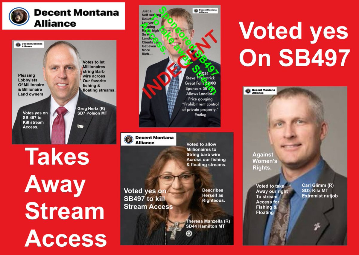 Do you Like to fish or float Montana’s tremendous waters? Give these Republicans 4 more years, they’ll take away your stream access rights from you. Let’s vote em out instead. #VoteDecentMT