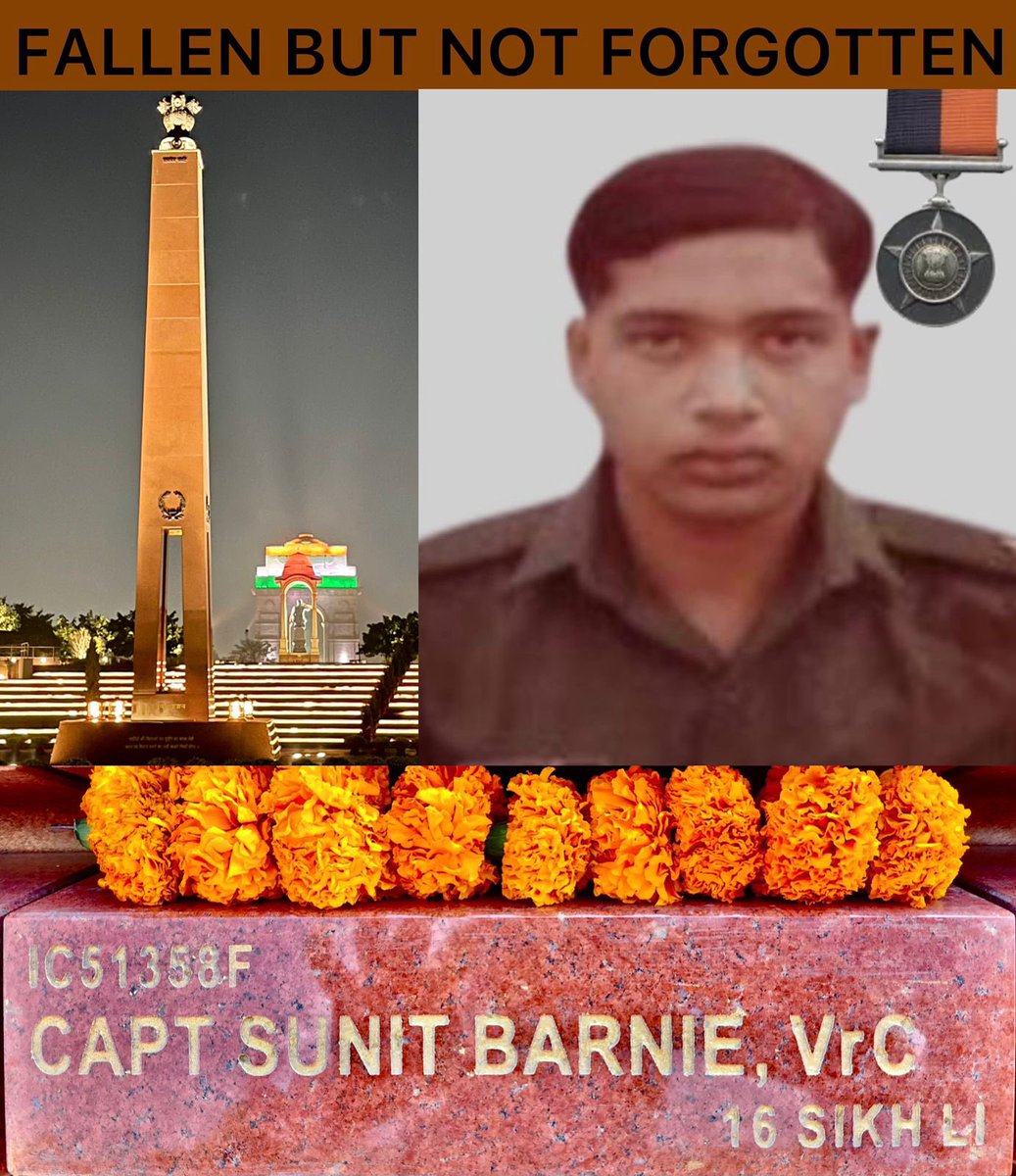 With #marigolds adorning the tablet of Capt Sunit Barnie, VrC (P), on the #Honour Wall, we remember & honour the supreme sacrifice of the valiant officer who became immortal #onthisday while engaged in combat with the enemy at Mirpur Post in Tangdhar Sector. #LestWeForget.