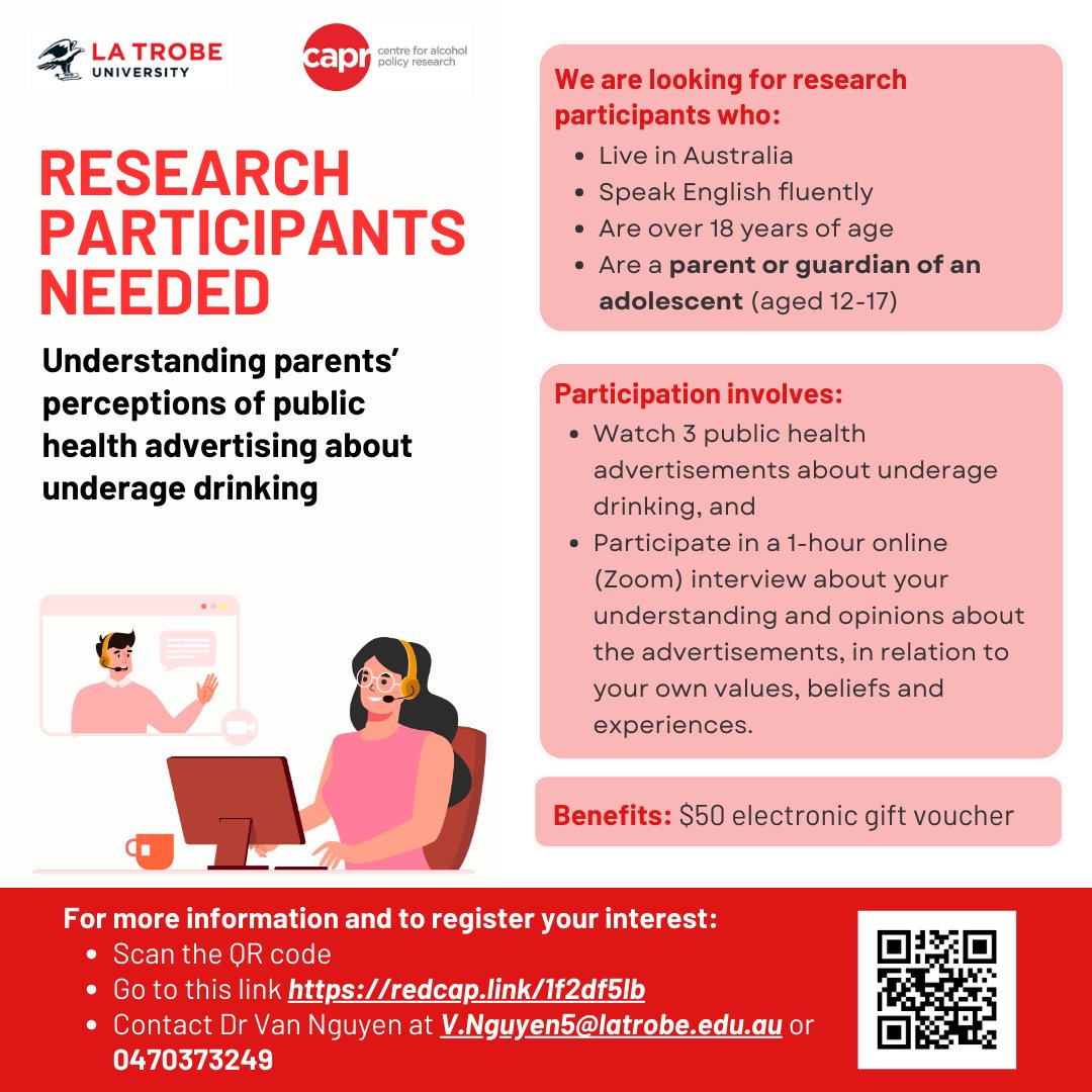 We're looking for research participants for a study on parents' perceptions of public health advertising about underage drinking. Check out the details below.