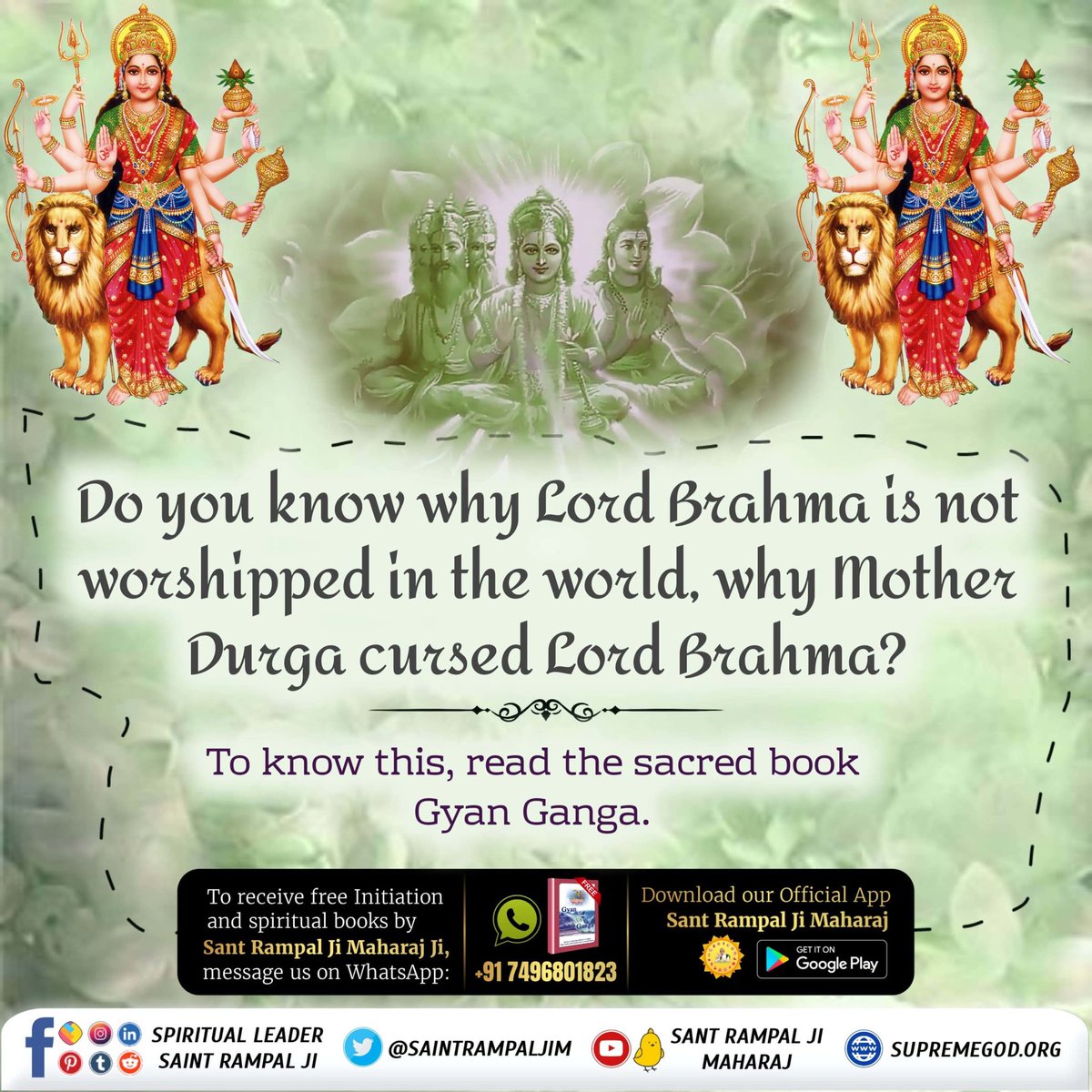 #माँ_को_खुश_करनेकेलिए पढ़ें ज्ञान गंगा It is evident that even Shri Durga is not the Supreme God mentioned in Holy Books of Hinduism.She also takes birth and dies.That’s why this Kaal Brahm says in Holy Gita 15:17 and 2:17 that the Supreme God alone is known as the Eternal God.