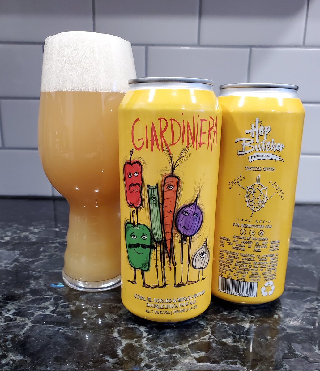 Giardiniera DIPA by Hop Butcher Brewing w/ Citra, El Dorado, & Mosaic Hops - this is another good one! Comes in at 7.5%! Cheers Peeps 🍻 @ephoustonbill @BPlohocky @RealBMaxwell @Senor_Greezy @badhopper @mikeadam16 @D_V_T_ #craftbeer #beer #MondayVibes