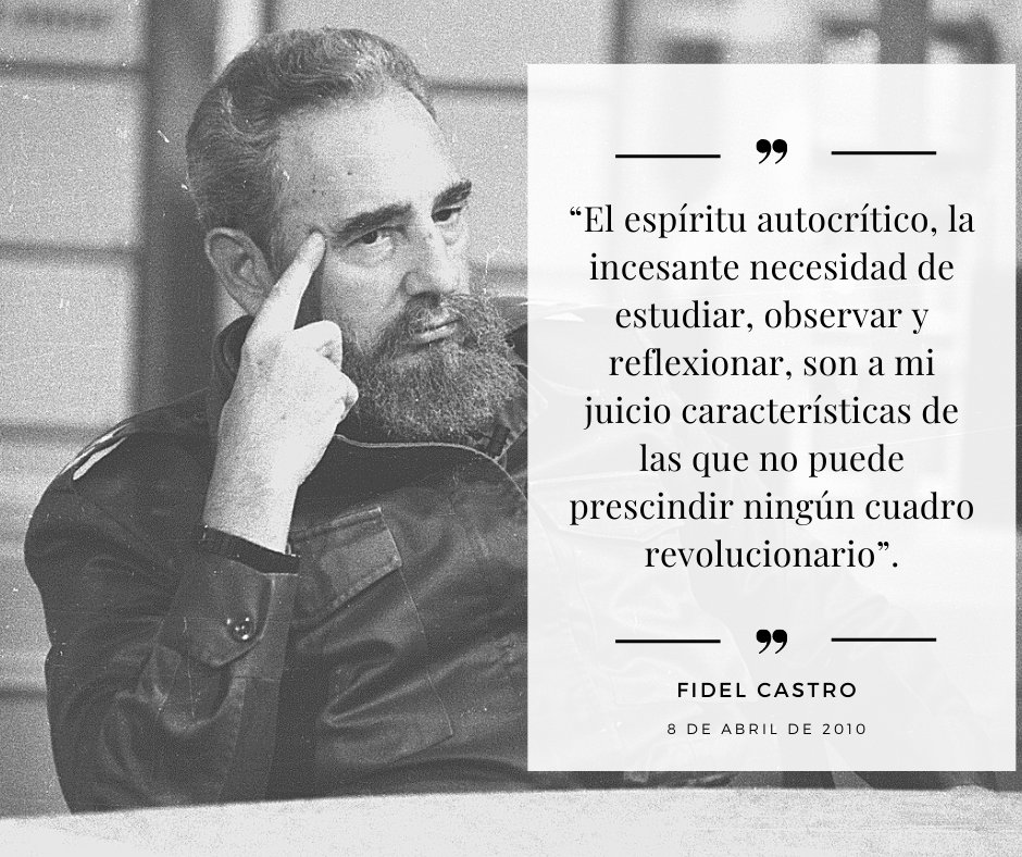 📆 8 de abril de 2010. Reflexión de #FidelCastro: “El espíritu autocrítico, la incesante necesidad de estudiar, observar y reflexionar, son a mi juicio características de las que no puede prescindir ningún cuadro revolucionario”
#Matanzas #FidelVive #MatancerosEnVictoria #GobMtz