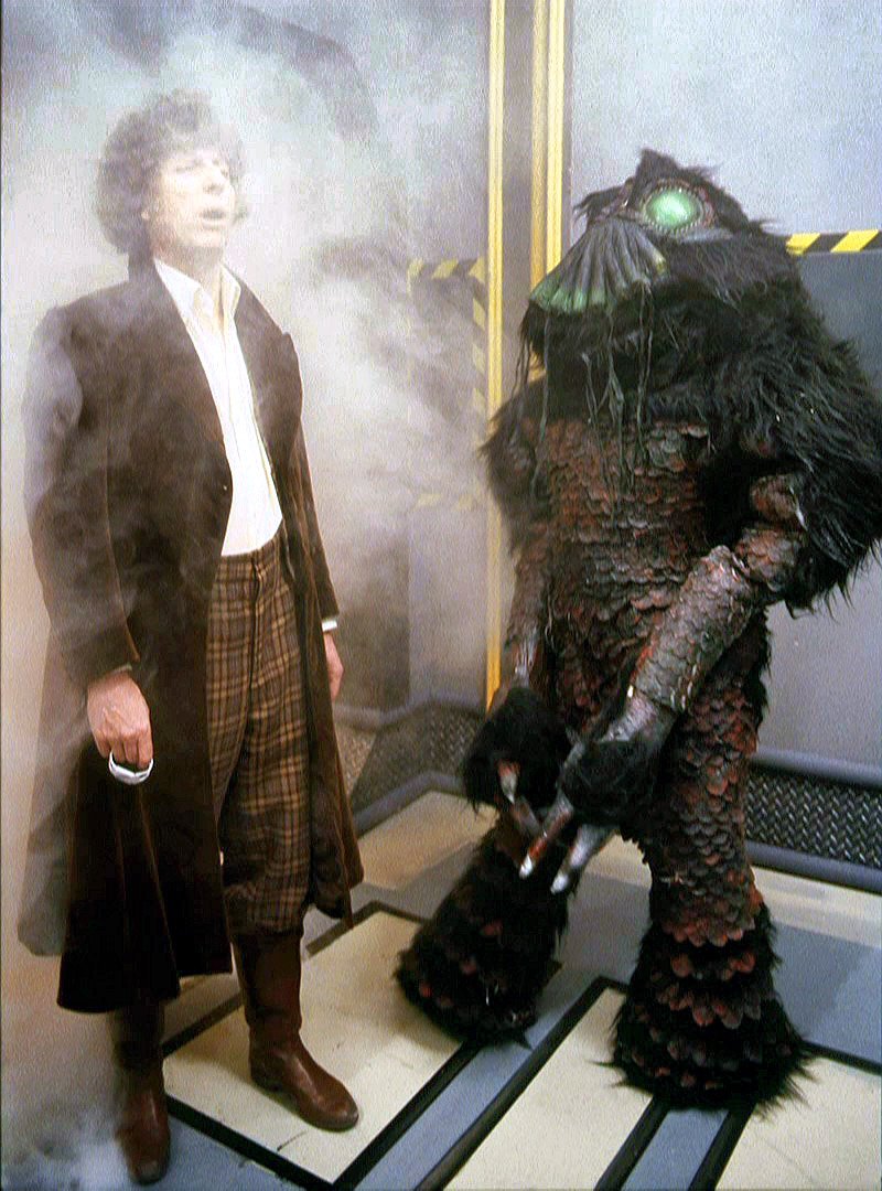 Tom Baker and a Mandrel during 'Nightmare of Eden'. #TomBaker #DoctorWho #FourthDoctor