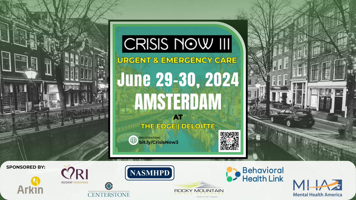 Excited to be part of the #CrisisNow3 #summit in #Amsterdam, to discuss behavioral health #CrisisCare. Registration on the website!! #ThisIsWhatWeDo #ThereIsHope #ThoughtLeader #behavioralhealthlink #nasmhpd @riinternatl @centerstone @mentalhealtham