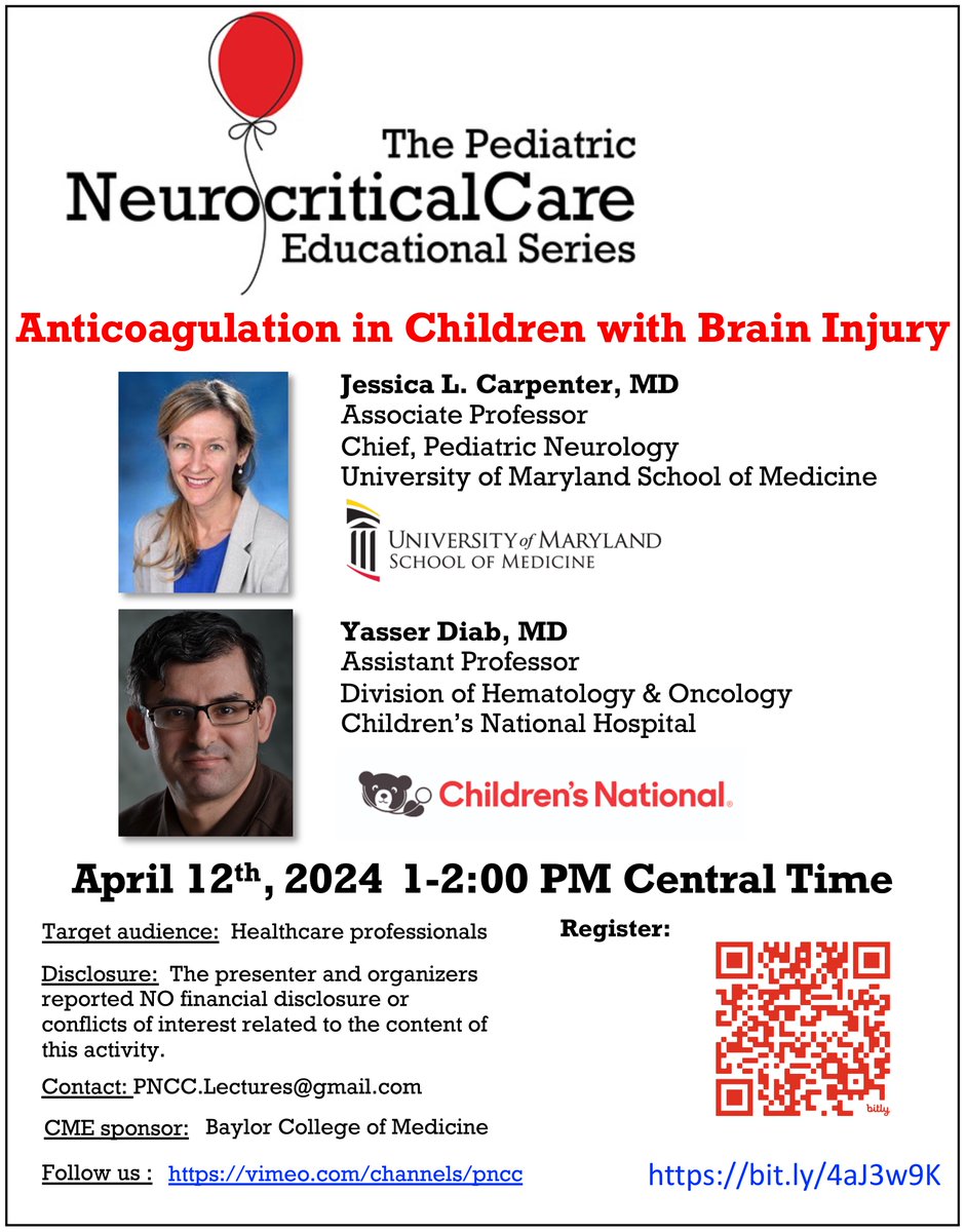 🌟#NeuroPICU Education Series🌟 Happy 🌘 Day! Join us Friday to learn about one of the most challenging topics in #PedsICU: Anticoagulation in Children with Brain Injury 🩸🧠 by: Jessica Carpenter & Yasser Diab 🗓️April 12th, 1-2:00 PM CST ✅Register: bit.ly/4aJ3w9K